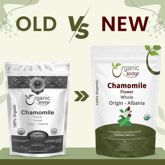 Organic Way Chamomile Flower Whole - Herbal Tea (2 Ounce) | Matricaria chamomilla botanical herb, European Wild-Harvest USDA Organic and Kosher Certified; Non-GMO Origin Albania