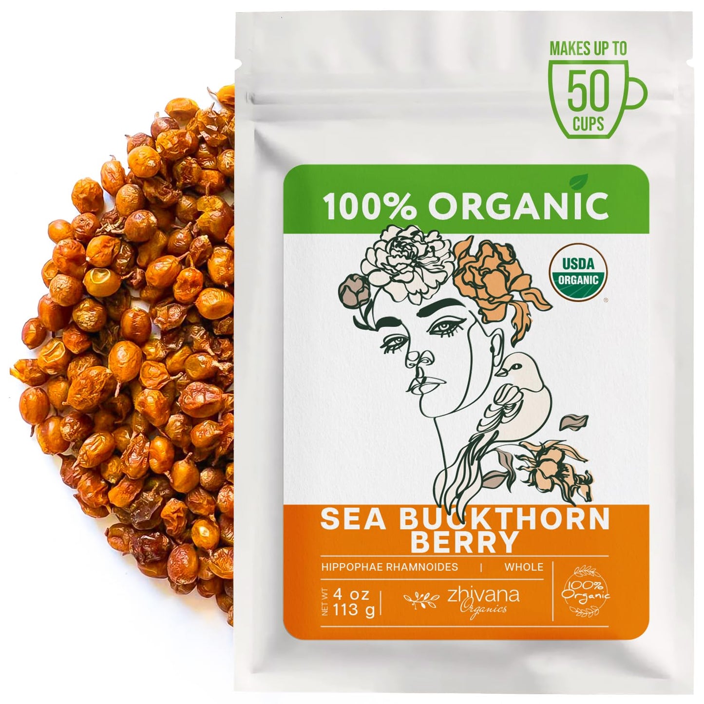 Organic Sea Buckthorn Berry 4oz. - Source of Omega 3,6,9,7 - Heart Support
