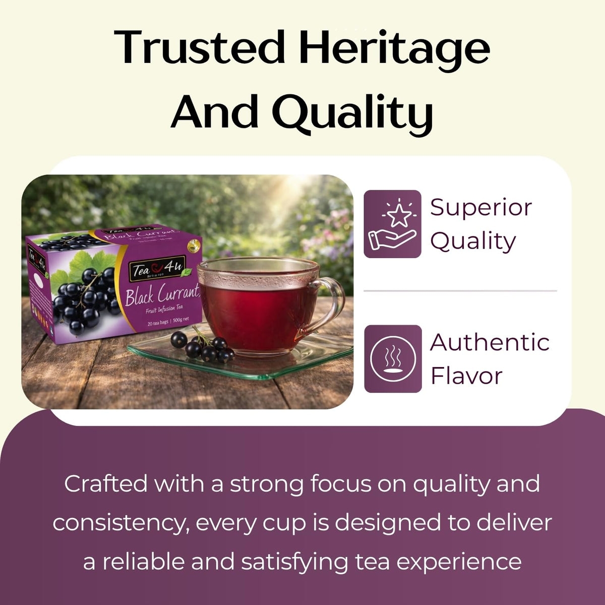 Tea4U Black Currant Flavored Ceylon Tea Bags - Fruity Blend - 25 Count