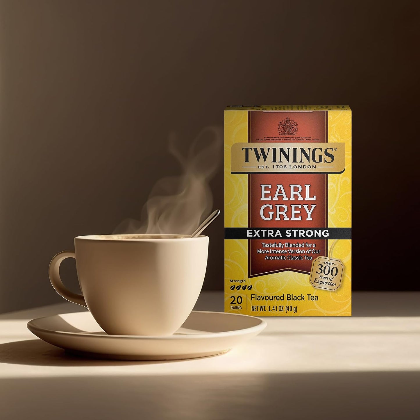 Twinings Earl Grey Tea Extra Strong 2-Pack – A Bright and Zesty Black Tea Infused with Citrus Bergamot Flavours, Caffeinated Tea Bags, Individually Wrapped, 20 Count Ea
