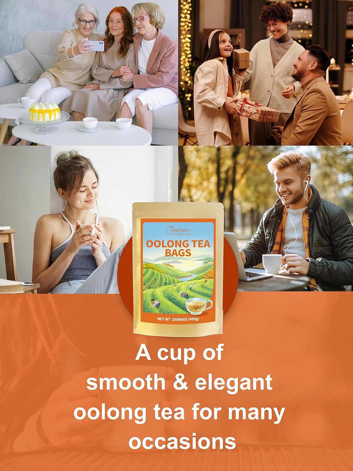 TeeLux Oolong Tea Bags, Caffeinated Oolong Tea, Smooth Taste & Floral Aroma, Enjoy Hot or Iced, 200 Count