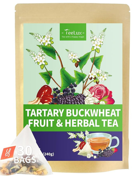 TeeLux Rose Blueberry Tea Bags, 8g/bag, Tartary Buckwheat with Mulberries, Red Dates, Caffeine Free, Floral Aroma & Rich Tartary Buckwheat Aroma, 30 Count