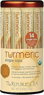 The Republic of Tea Organic Turmeric Single Sips, Instant Turmeric Herbal Tea (14 Single-Serve Packets)