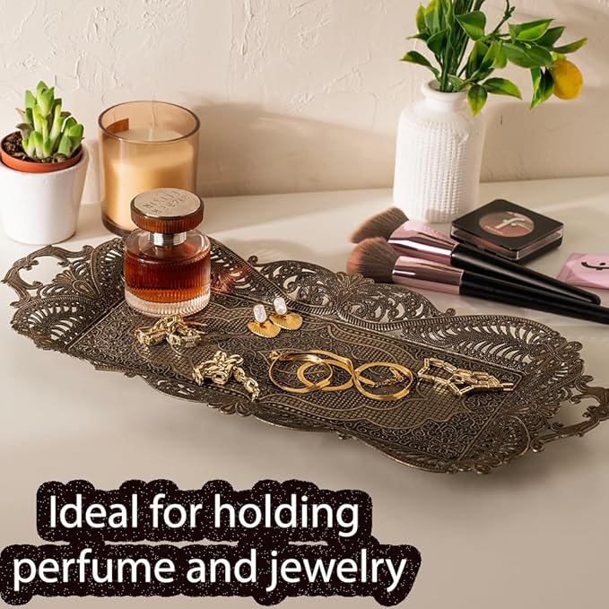 Small Antique Moroccan Coffee Tea Serving Tray Decor Decorative Handles Rectangle
