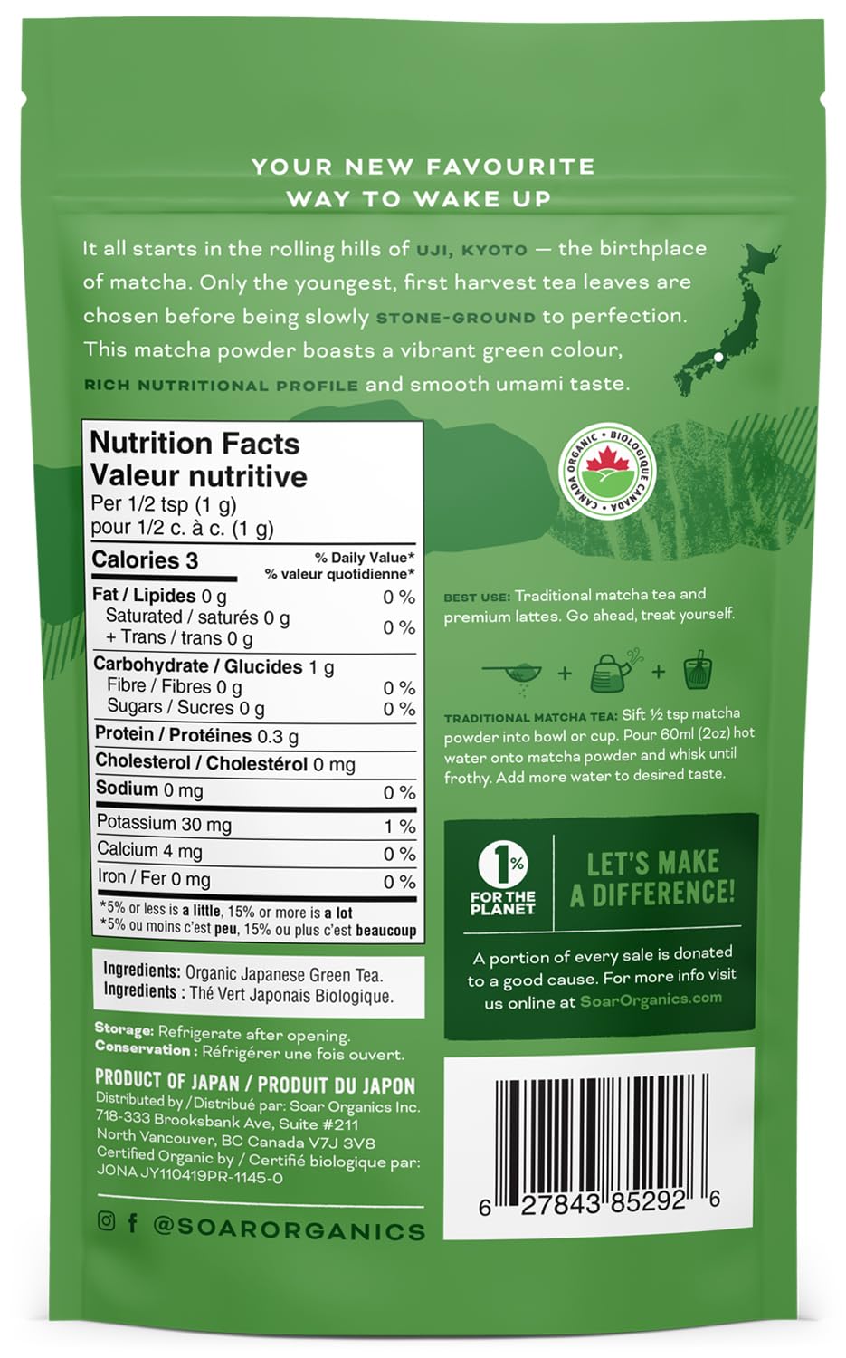 Soar Organics - Uji Ceremonial Grade Matcha Green Tea Powder - Authentic Japanese Origin (3.52 oz)