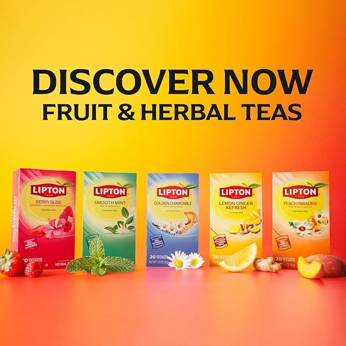 Lipton Smooth Mint with Lemon Peels Tea Bags, caffeine free Tea, Fruit and Herbal Tea, Individually Wrapped, 20 Tea Bags