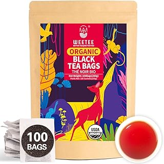 WT WEETEE Organic Black Tea Bags, Organic Black Tea 100 Count, Antioxidant, Caffeinated | Resealable Kraft Bag | Brew Hot or Iced