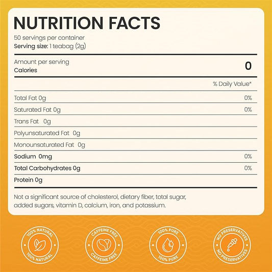 50 PACK Ginger-Turmeric Tea Bags – Individual Wrapped Tea Bags – All Natural Herbal Tea | Caffeine Free | No Preservatives, No Sugar – Great For All Seasons