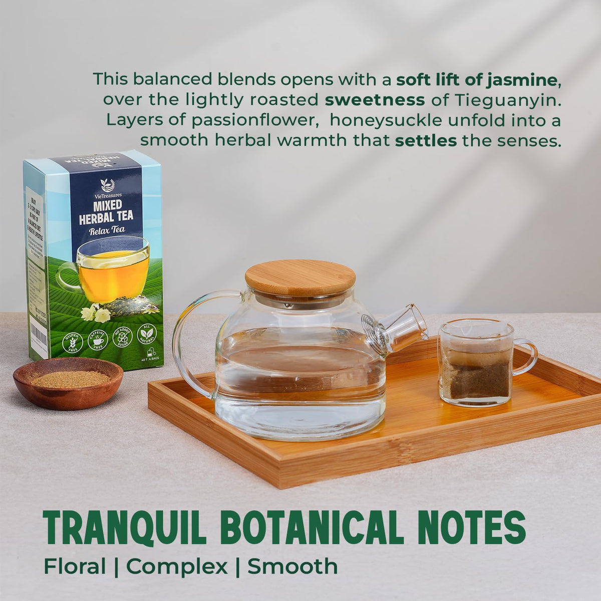 VieTreasures Relax Mix Herbal Tea, 2.8oz, 40 Tea Bags