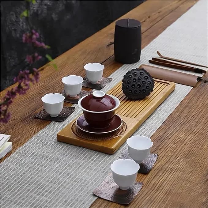 Tea Tray Bamboo Wood Tea Tray, Tea Plate Accessories, Saucer Rattan Mat, Rectangle Serving Table Plate, Storage Dish for Hotel Gongfu Tea(S-34X12cm)