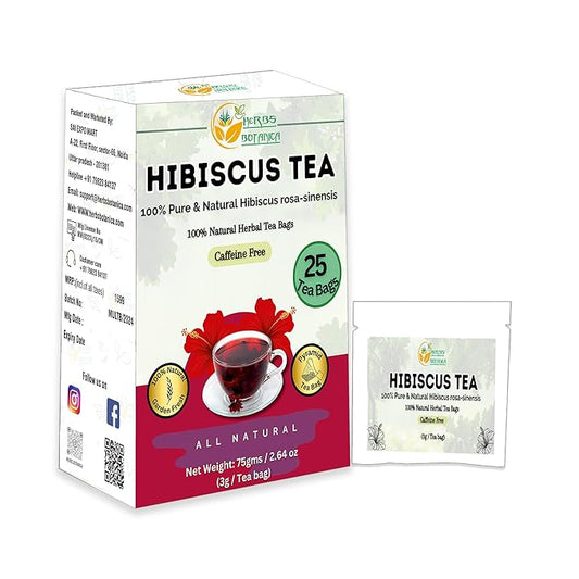 Herbs Botanica Hibiscus Tea Natural Tea Bags, 25 Count, 100% Pure and Natural, Promotes Healthy Skin, Boosts Immune System, Supports Digestive Health, Caffeine-Free