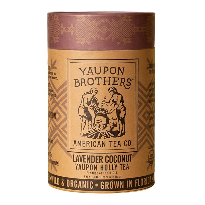 Lavender Coconut Yaupon Tea – Yaupon Brothers – Wild-Crafted, Naturally Caffeinated – Antioxidant-Rich – Florida Grown Superfood – 16 Natural Fiber Tea Bags