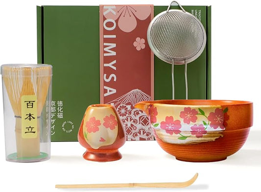 Matcha Whisk Set With Cherry Blossom Design Bowl And Whisk, Japanese Traditional Matcha Starter Kit Gifts For Women Men Girl Friend