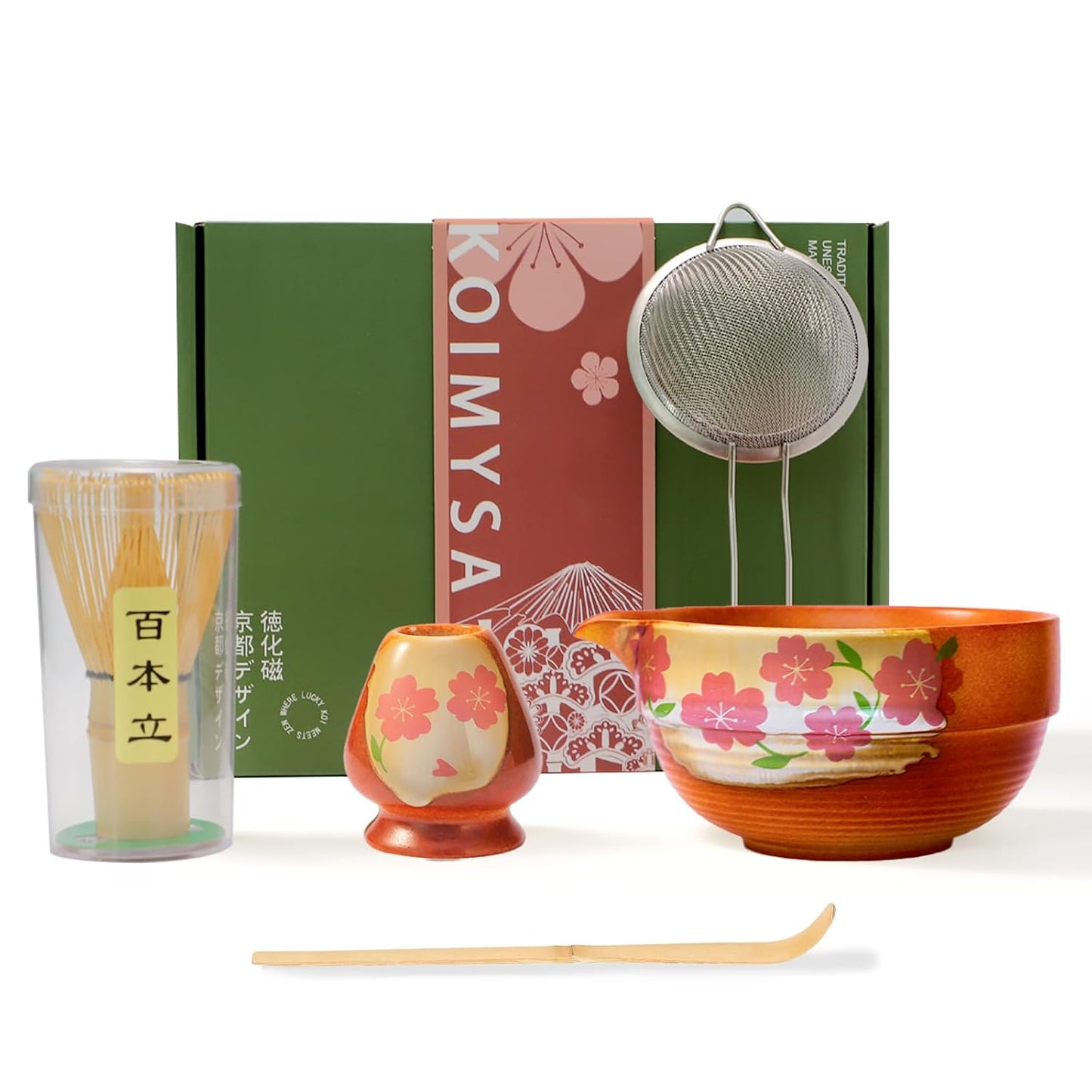 Matcha Whisk Set With Cherry Blossom Design Bowl And Whisk, Japanese Traditional Matcha Starter Kit Gifts For Women Men Girl Friend