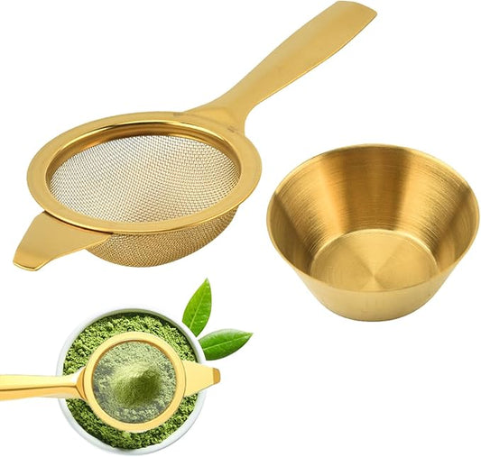 2.2" Gold Matcha Sifter,30 Fine Mesh T304 Stainless Steel Matcha,Small Sifter,Strainer With Handle And Base,Mini Strainer,Metal Tea Strainer For Loose Tea Coffee Cocktail