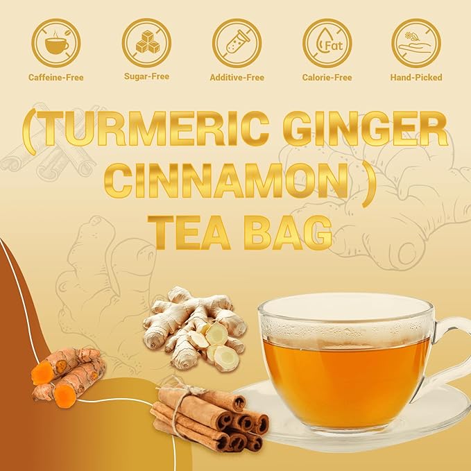Turmeric Ginger Cinnamon Tea Bags, Turmeric Ginger Herbal Tea, No Sugar, No Caffeine, 50 Teabags
