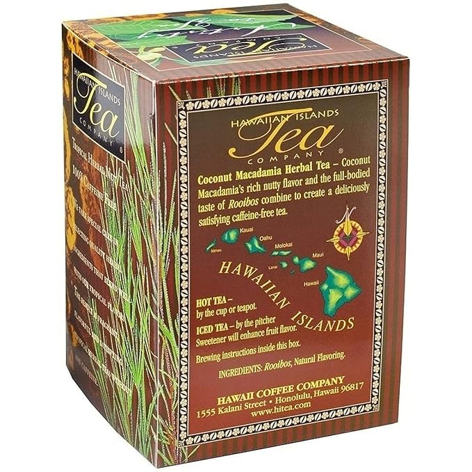Hawaiian Islands TEA Company Coconut Macadamia Herbal Tea, All Natural - 120 Teabags (6 Boxes)