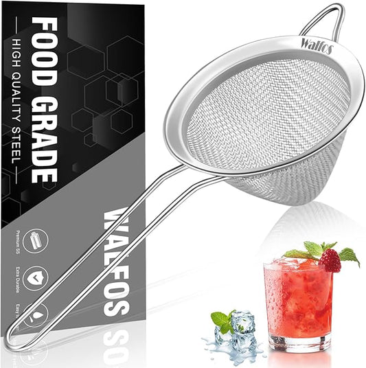 Walfos Small Fine Mesh Strainer for Cocktail & Tea, Mini Stainless Steel Sieve with Handle, 3.15 Inch Metal Strainers for Juicing, Coffee, Drinks