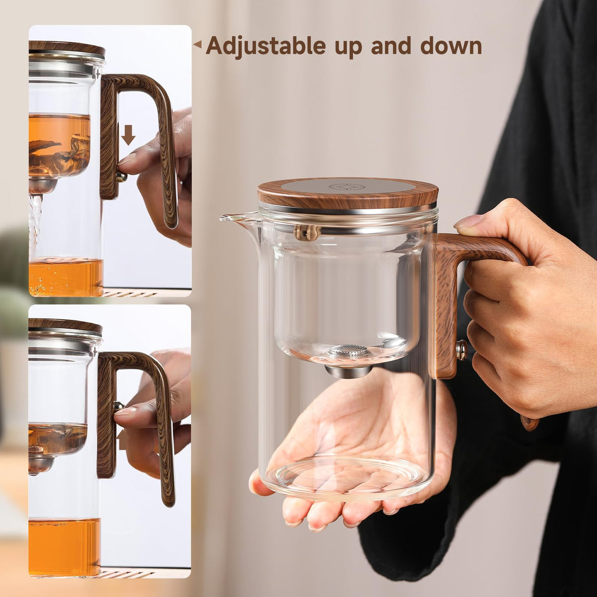 GrowCube Enchanti Tea Pot, Magic Glass Teapot with Strainer,Magnetic Water Separation with Infuser -800ML/27.01oz