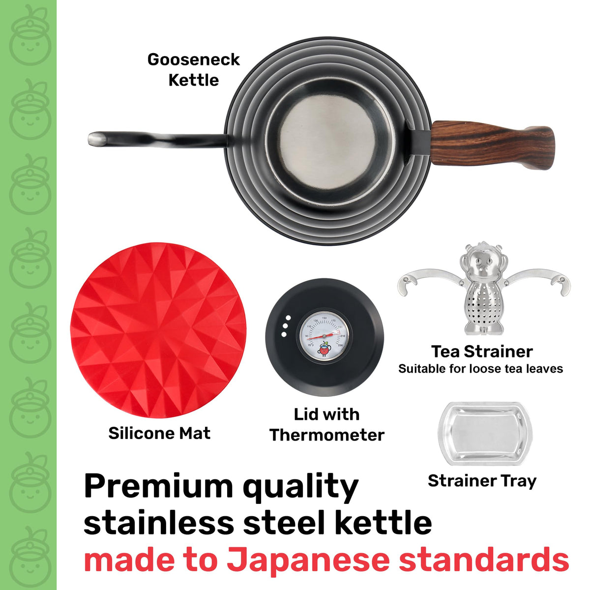 Captain Cranberry Gooseneck Kettle, Stovetop, Thermometer, Black, 40.6oz
