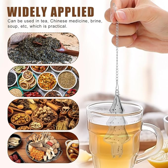 6pcs Christmas Tree Tea Infuser Strainer Filters Tea Interval Diffuser with Chain Hook Loose Leaf Tea Steeper Mesh Strainer Tea Infuser Filter for Loose Leaf Seasoning Spices Tea Lovers
