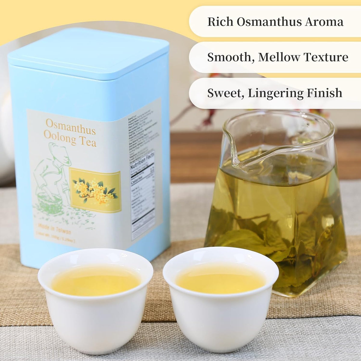 Yuexi Osmanthus Oolong Tea Loose Leaf Premium Taiwan Oolong Tea Taiwan Tea Natural Osmanthus Fragrance Sweet Taste 150g/5.29oz Taiwan Gao Shan Ulong Tea 桂花乌龙茶 台湾茶 桂花烏龍茶 台灣烏龍茶