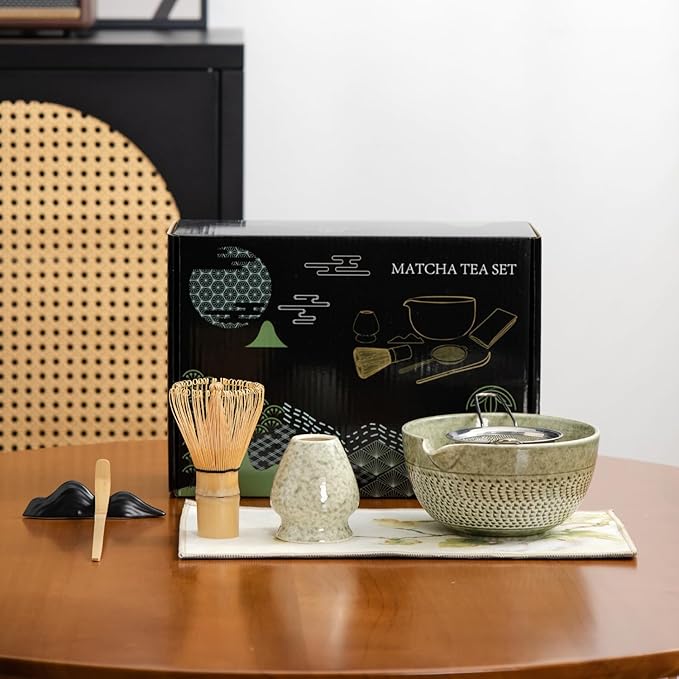 matcha whisk set Ceremony Accessory, Matcha Whisk, Traditional Scoop (Chashaku), Tea Spoon, Whisk Holder, 1 tea bowl, 1 tea siev
