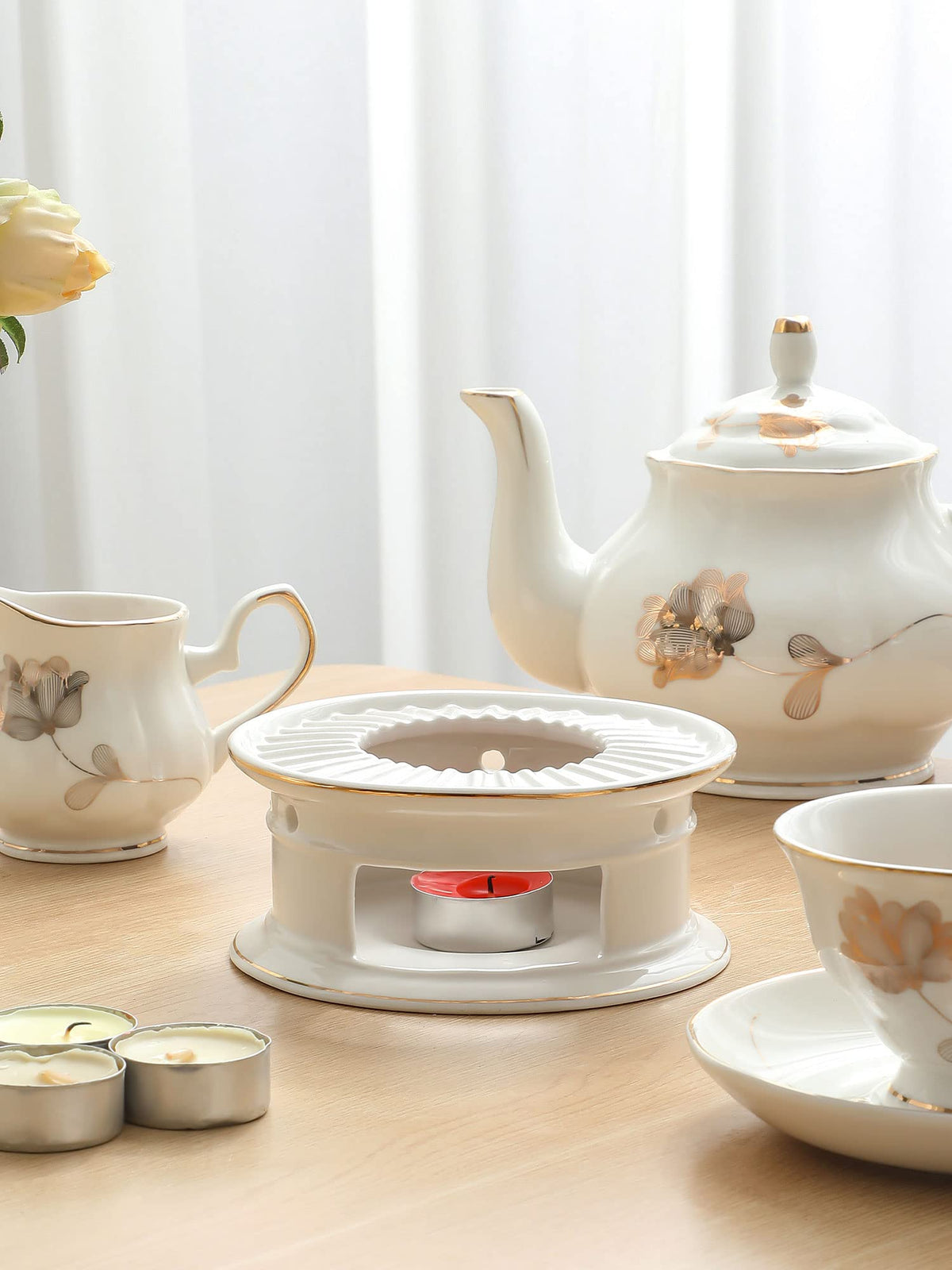 CHENP.HMC Teapot Warmer, Ceramic Tea Warmer with Tealight Holder(White)