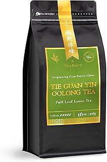 TeaRove Tie Guan Yin Oolong Tea Loose Leaf, Medium Caffeinated, 16oz/456g, Premium Chinese Oolong Tea Whole Leaves, Enjoy Hot or Iced, Orchid Bloom & Woody Hint, Clean Aftertaste