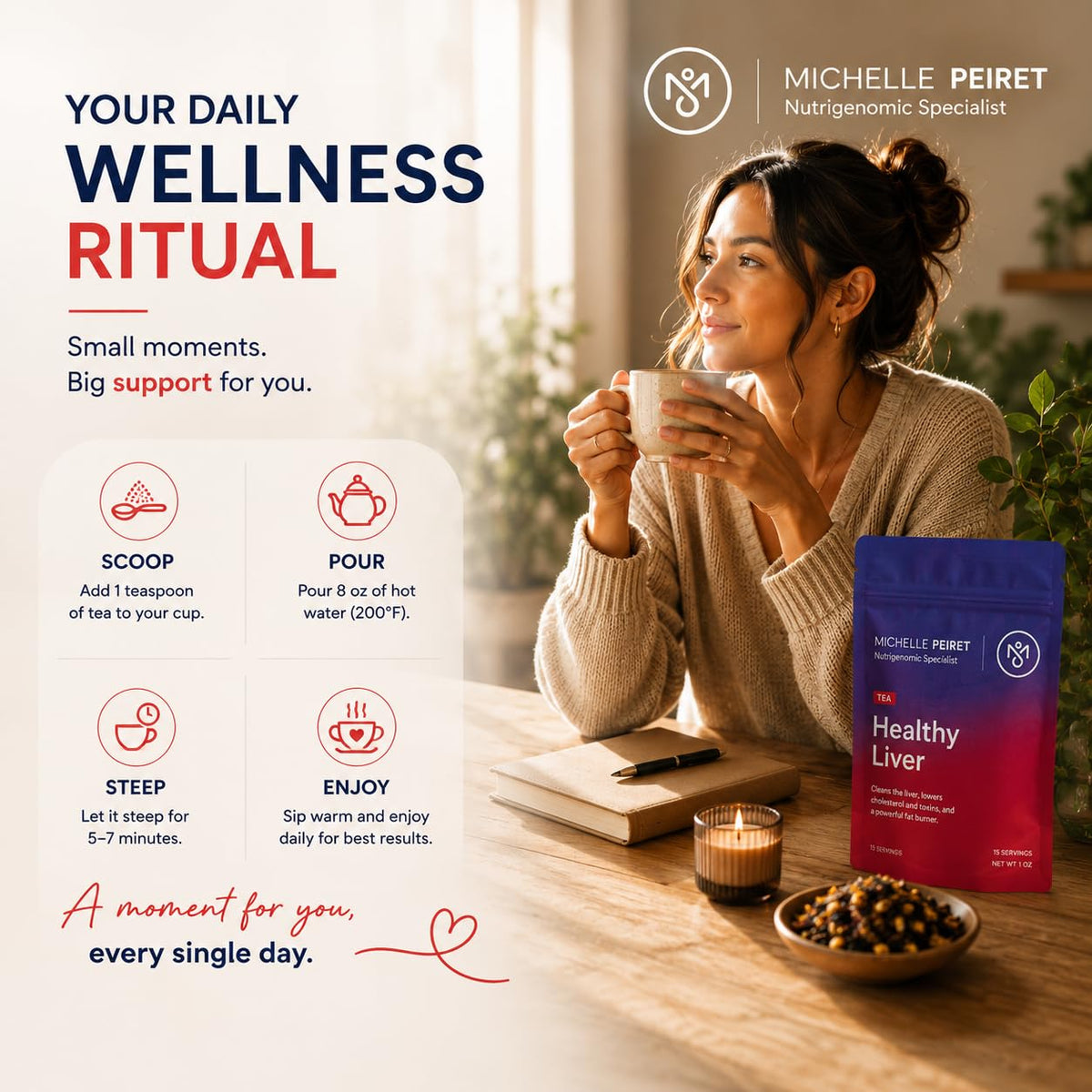 Michelle Peiret Liver Detox Tea, Milk Thistle Liver Detox, All Natural Ingredients Dandelion Tea, Cleanses &amp; Promotes Overall Wellness - 15 Servings