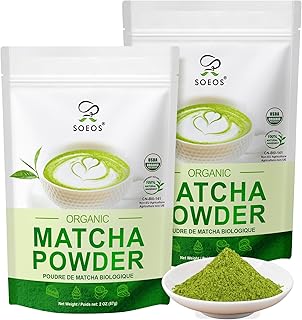 Soeos Organic Matcha Powder, Matcha Green Tea Powder, 2 oz (2 Pack), Total 4 oz, Antioxidant-Rich Japanese Matcha for Lattes, Smoothies and Baking, Recyclable Bags