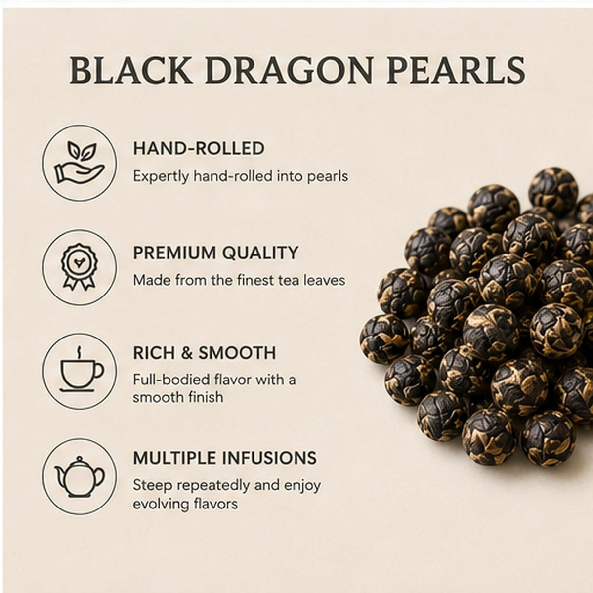 Tealyra | Black Dragon Pearls - Loose Leaf Tea, 240g (16 oz)