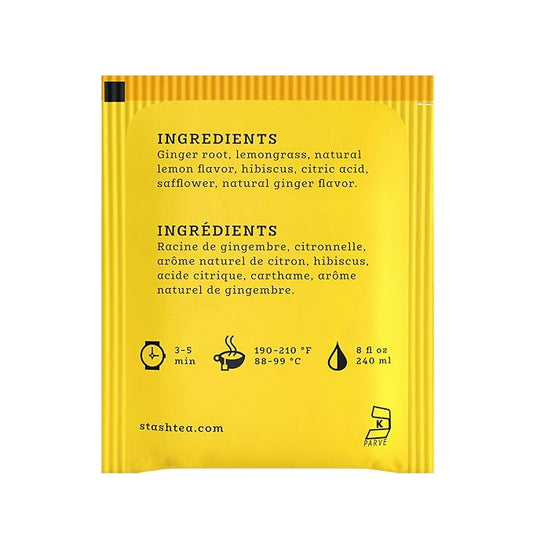 Stash Tea Lemon Ginger Vitality Herbal Tea - Naturally Caffeine Free, Non-GMO Project Verified Premium Tea with No Artificial Ingredients, 20 Count (Pack of 6) - 120 Bags Total