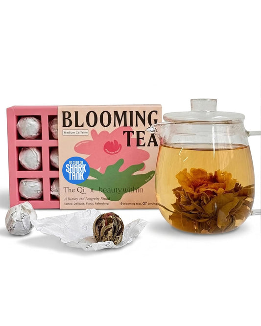 The-Qi Inner Beauty Peony Blooming Flower w/Green Tea – 9 Pcs Handpicked All Natural Blooming Flower Tea