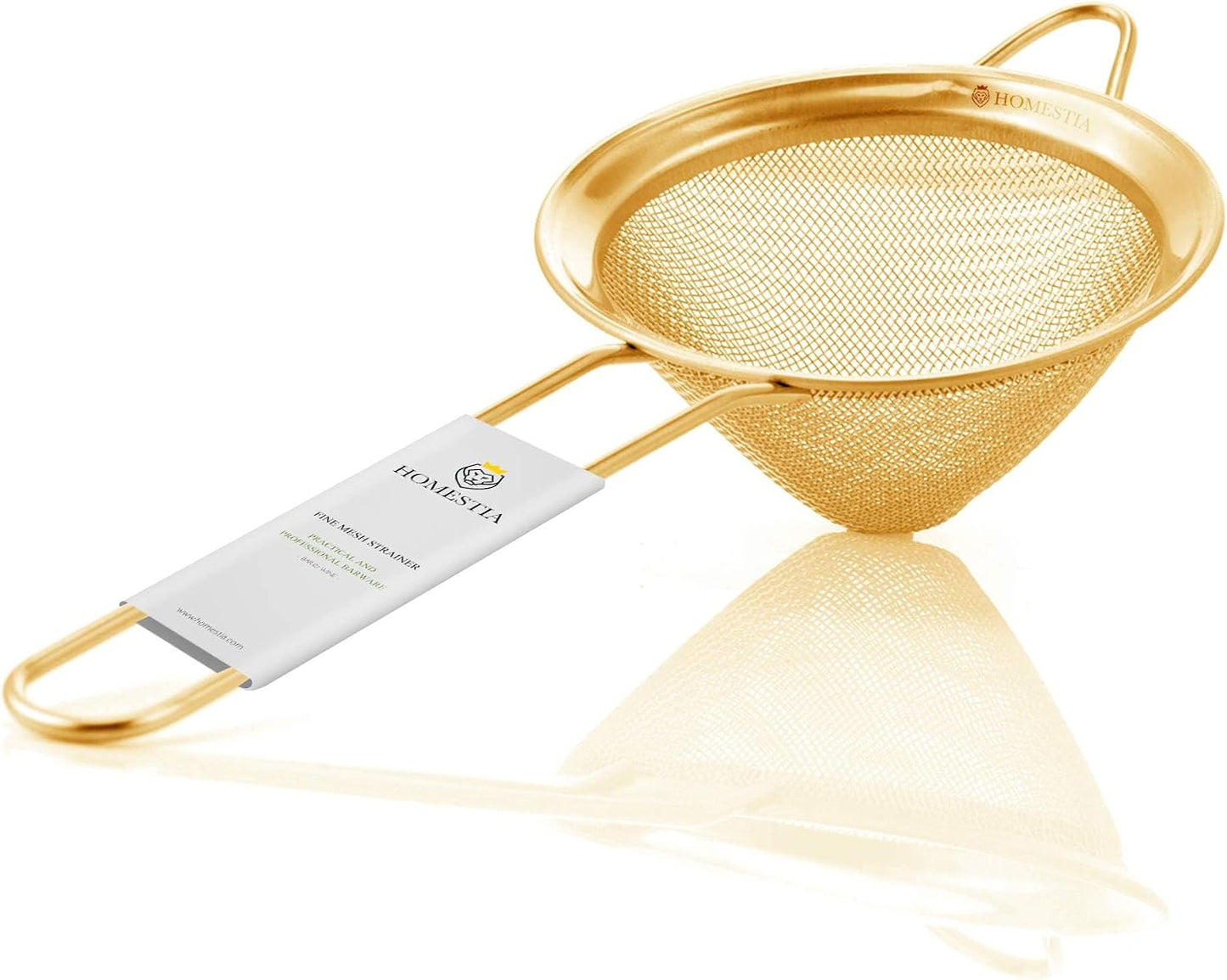 Homestia 304 Stainless Steel Fine Mesh Strainer, Sieve Sifter For Tea, Gold | 3.3'' Kitchen Small Strainer Fine Mesh, Cone Cocktail Strainer, Bar Strainer for Food, Rice, Fruits, Juicing, Drinks, Coffee