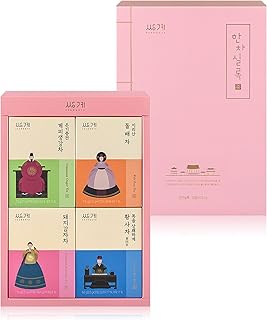 Ssanggye Hanchasilok Traditional Tea of King Gift Set 1 oz. (12 counts, 4 flavors x 3EA) Korean Premium Herb Floral Blended Signature Tea, Cinnamon Ginger/Wild Pear/Jerusalem Artichoke/ Four Yellow Sampler Single Serve
