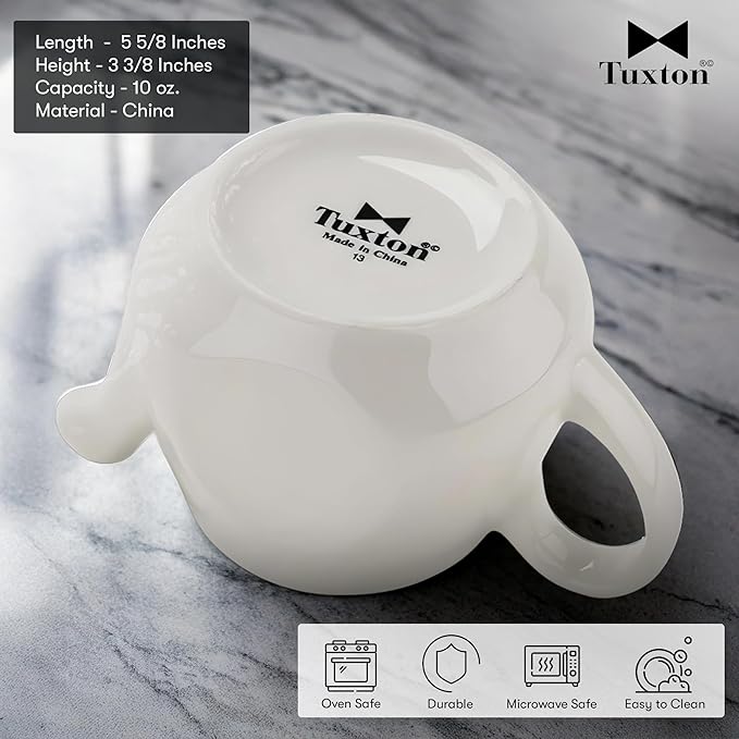 Tuxton China BET-1001 Teapot, 10 oz., 3-3/8"H, Without Lid, Microwave and Dishwasher Safe, Oven Proof, Fully Vitrified, Ceramic, TuxCare, Healthcare