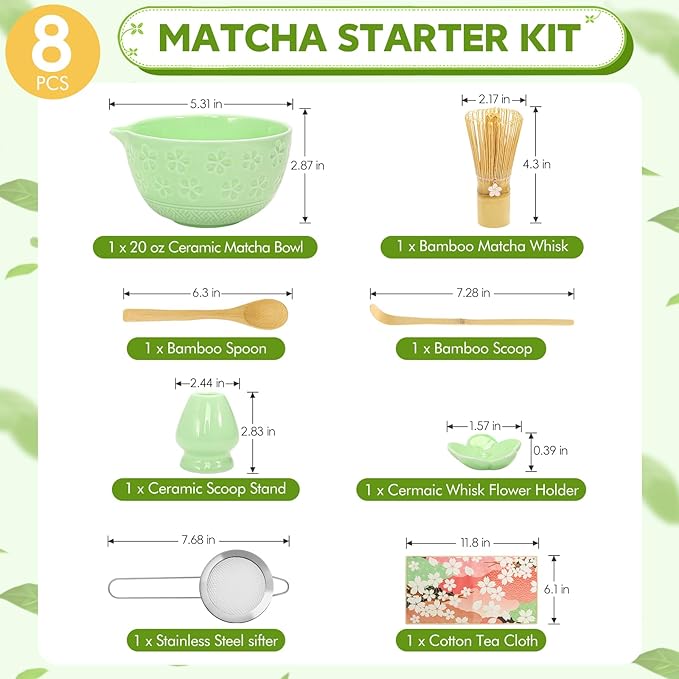 8 PCS Matcha Whisk Set Powder kit Matcha Making Tea Starter Kit for Ceremony Tea Set Includes Bowl Matcha Lovers Gifts for Women and Beginers,Matcha Tea Set Gifts for Making Breakfast