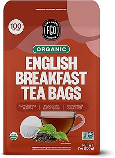 FGO Organic English Breakfast Black Tea, 100 Count, Eco-Conscious Tea Bags, Resealable Bag, Packaging May Vary (Pack of 1)