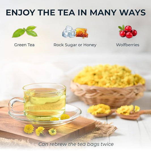 Injoy Your VITALGRI:N Vietnamese Chrysanthemum Tea - 55 Count (+5 Tea Bags) Bamboo Tong Included - 4.23 oz