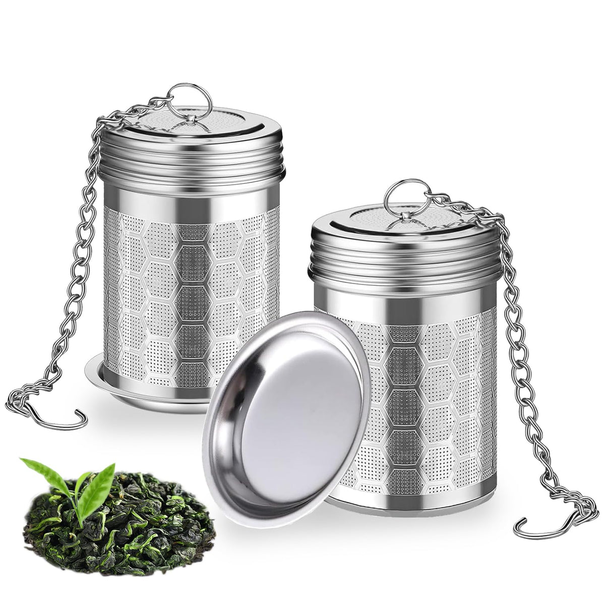 HAWOWZ 2 Pack Stainless Steel Tea Infusers, Extra Fine Mesh Strainers with Drip Trays, Brew Loose Tea