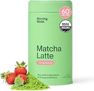 Morning Made 10.6 oz Strawberry Ceremonial Grade Matcha Powder - 60 Servings, Sweetened, USDA Organic - Premium Japanese Green Tea in Resealable Tin - Rich in Antioxidants and Energy Boosting