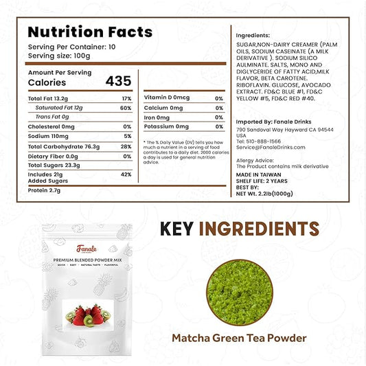 Fanale Premium Matcha Green Bubble Tea Flavoring Powder | Perfect for Baking, Smoothies, Desserts and Drinks | Instant Flavoring Powder for Boba Milk Tea - 2.2 Pounds (Pack of 1)