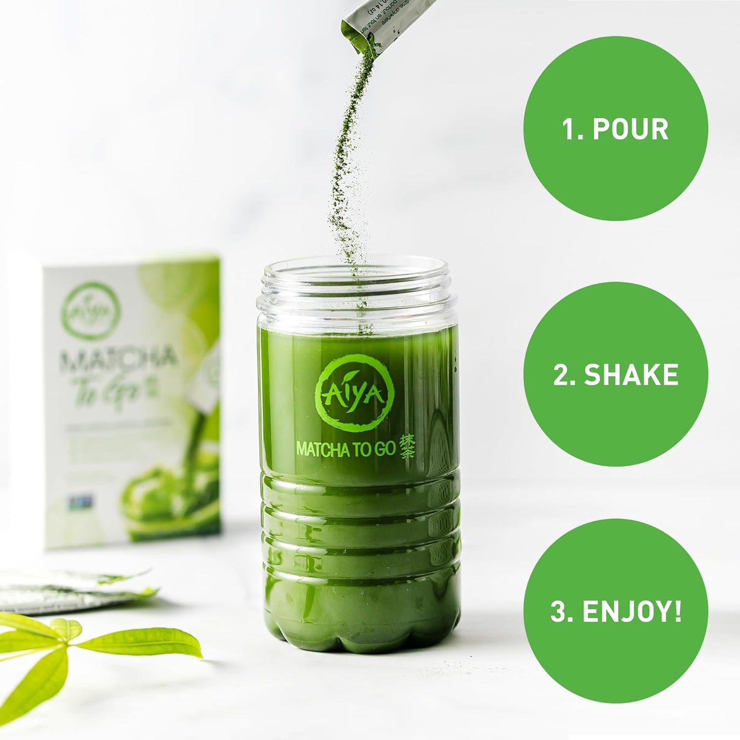 Aiya Matcha To Go Single Serve Packs - Ceremonial Grade Pure Matcha Green Tea Powder (10 Count)