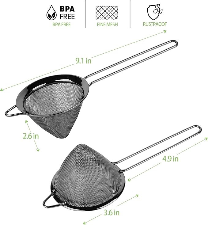 2 Pack Stainless Steel Small Food Strainer, Fine Mesh Sieve with Long Handle, Cocktail Strainer For Cocktails, Tea Herbs, Coffee & Drinks