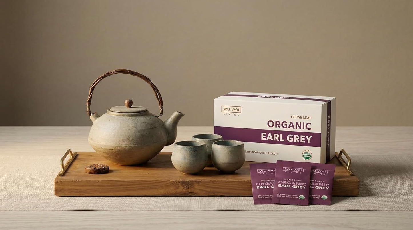 Organic Earl Grey Loose Leaf Tea, USDA Organic Certified, Citrusy and Floral, Single Serve Loose Leaf Tea (32-Pack), Limited Small Batch, Single Origin, Whole Leaf Tea,