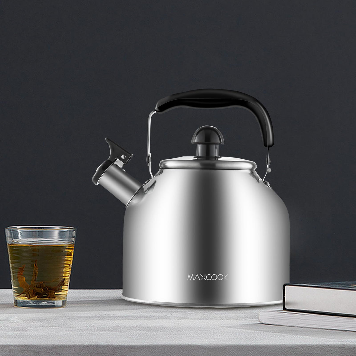 MAXCOOK 4.2 Quart/4L 18/8 Stainless Steel Whistling Tea Kettle