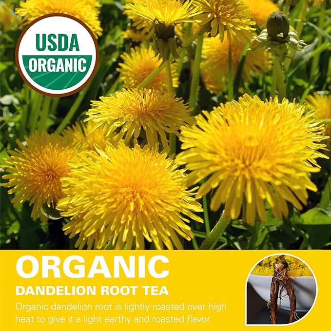 WT Weetee Organic Roasted Dandelion Root Tea Bags, Dandelion Herbal Tea 100 Count, Caffeine Free, Support Healthy, Vitamins Rich