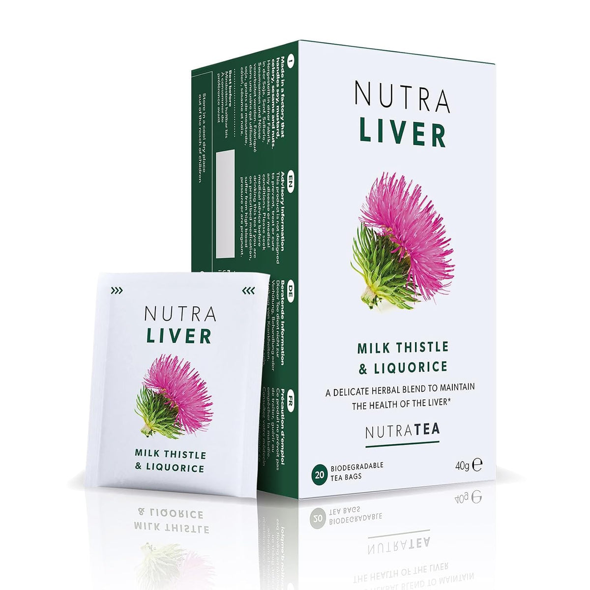 NUTRALIVER Liver Detox Tea - Cleanse &amp; Support with Milk Thistle, Turmeric &amp; Fennel - 60 Enveloped Tea Bags - Herbal Tea - 3 Pack by Nutra Tea
