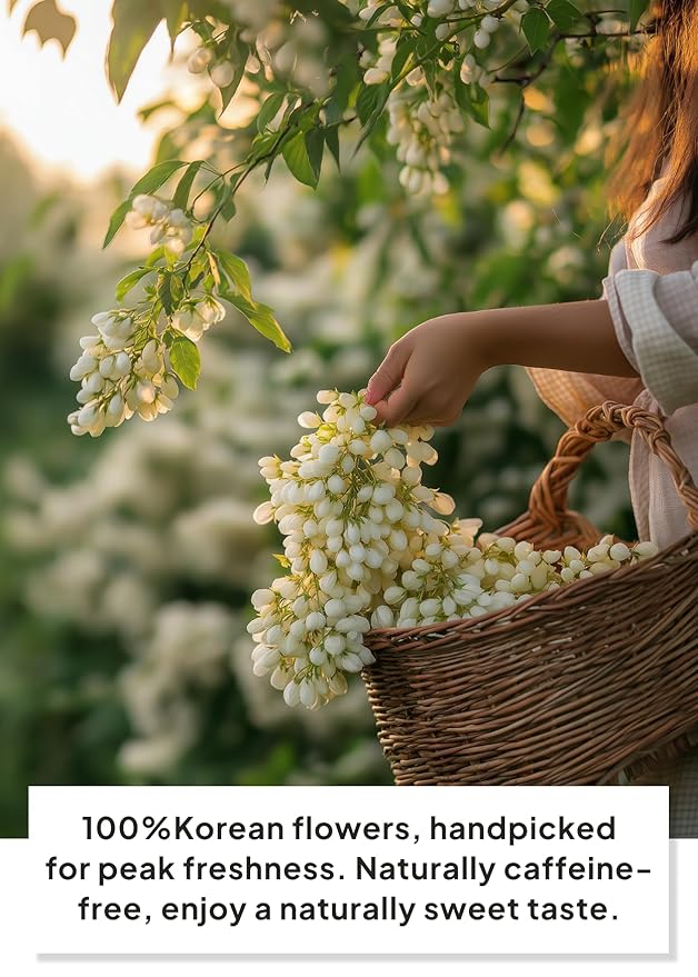 Korean Food, Kkokdam Original Acacia Flower Tea, Decaf Floral Blend, Fully Natural Flowers, No Caffeine, Sugar Free, Zero Calories, Made in Korea, 10g